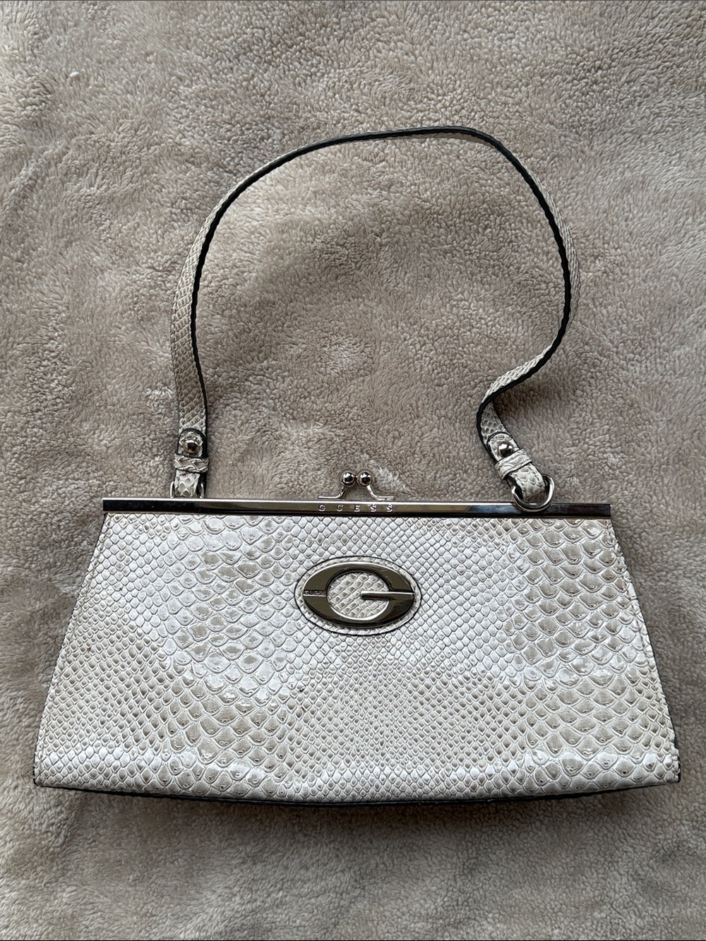 Guess Faux Snakeskin Kiss Lock Shoulder Bag